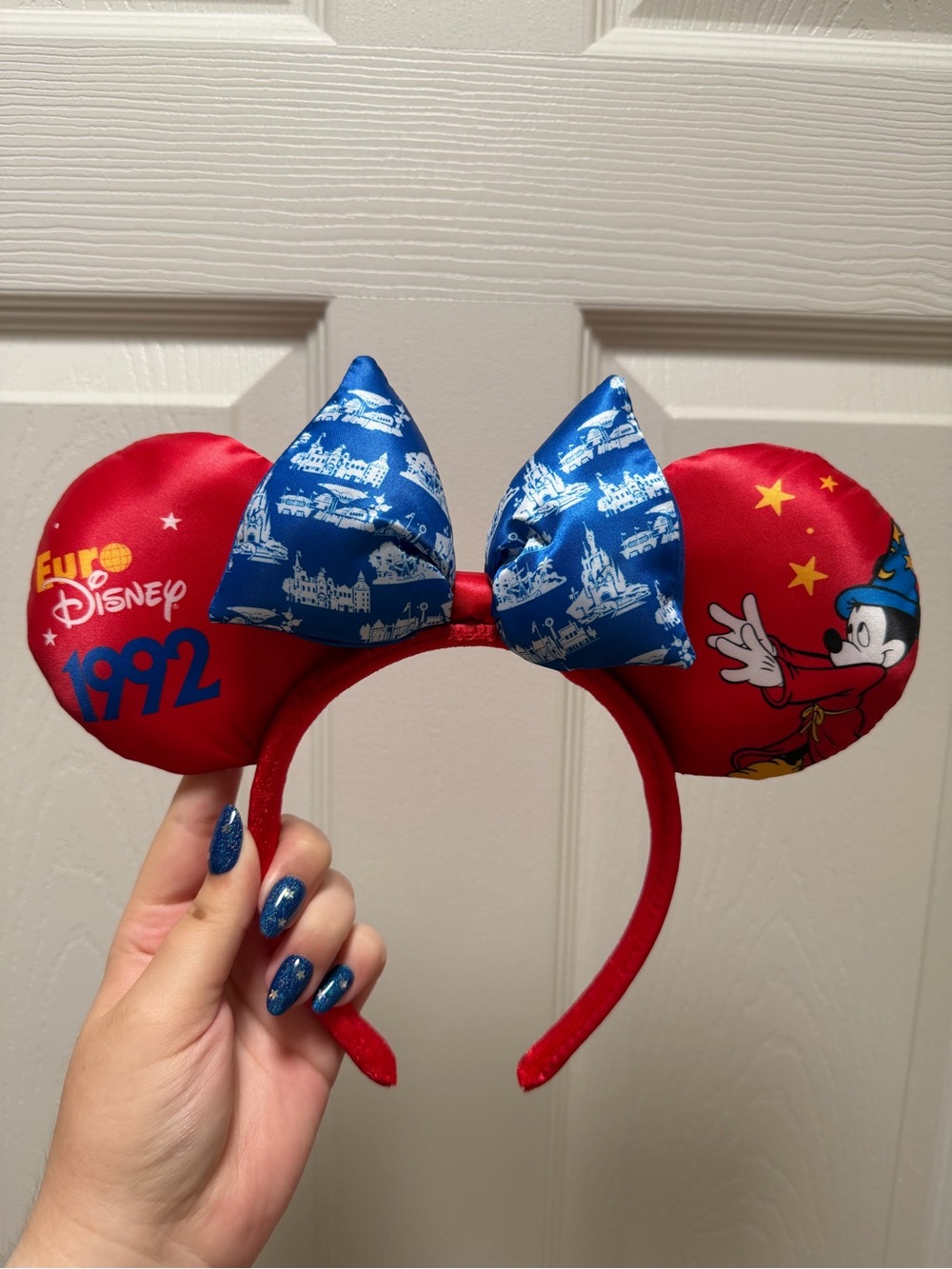 Disney Euro Disney 1992 Red & Blue Mickey Sorcerer Ears Headband